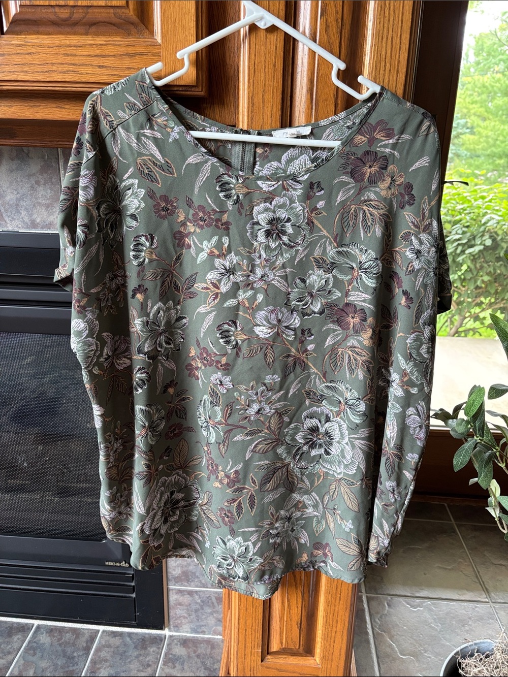 Maurices Olive Green Floral Short-Sleeve Blouse